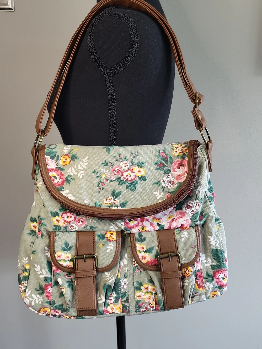 Y2K Mary Kate Ashley Olsenboye Floral Canvas Messenger Satchel Cottagecore Boho